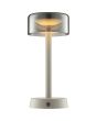 Brandende Brilliant Razor beige oplaadbare tafellamp van 26 cm hoog met rond rookglazen kap van 12 cm in diameter