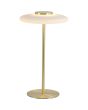 Searchlight Record EU33120PB brandende goudkleurige tafellamp met schijfvormige wit glazen kap