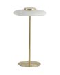 Searchlight Record EU33120PB goudkleurige tafellamp met schijfvormige wit glazen kap