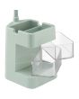 Detailfoto van de lades van de Brilliant Rena oplaadbare mintgroene bureaulamp van 50,5 cm hoog met twee transparante lades in de voet en bakje op de voet met vierkante kop met geïntegreerde LED