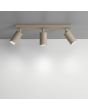 brandende taupe kleurig metalen plafondspot van 45 cm breed met drie spotjes