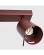 binnenzijde met fitting van een spotje van de bordeauxrood metalen plafondspot met rechthoekige plafondplaat van 118 cm lang en zes met staaf richtbare spotjes