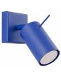 ultramarijn blauw metalen spot met vierkant wandplaatje van 8 cm en met staaf richtbare spotje
