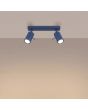 brandende ultramarijn blauw metalen plafondspot met rechthoekige plafondplaat van 30 cm en twee met staaf richtbare spotjes