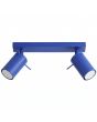 ultramarijn blauw metalen plafondspot met rechthoekige plafondplaat van 30 cm en twee met staaf richtbare spotjes