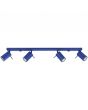 ultramarijn blauw metalen plafondspot met rechthoekige plafondplaat van 80 cm en vier met staaf richtbare spotjes