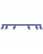 ultramarijn blauw metalen plafondspot met rechthoekige plafondplaat van 118 cm en zes met staaf richtbare spotjes