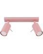 roze metalen plafondspot met rechthoekige plafondplaat van 30 cm in lengte en met drie met staaf richtbare spotjes