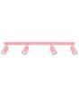 roze metalen plafondspot met rechthoekige plafondplaat van 80 cm in lengte en met vier met staaf richtbare spotjes