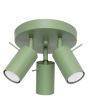 saliegroen metalen plafondspot met ronde plafondplaat van 20 cm in diameter en met drie met staaf richtbare spotjes