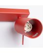 binnenzijde spotje met fitting van de rood metalen plafondspot met rechthoekige plafondbalk van 30cm met twee spots met staafje op het spotje te richten