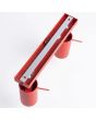 bevestiging van de rood metalen plafondspot met rechthoekige plafondbalk van 30cm met twee spots met staafje op het spotje te richten