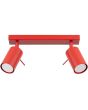 rood metalen plafondspot met rechthoekige plafondbalk van 30cm met twee spots met staafje op het spotje te richten