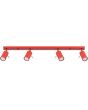 rood metalen plafondspot met rechthoekige plafondbalk van 80cm met vier spots met staafje op het spotje te richten