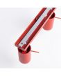 bevestiging van de rood metalen plafondspot met rechthoekige plafondbalk van 118cm met zes spots met staafje op het spotje te richten
