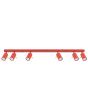 rood metalen plafondspot met rechthoekige plafondbalk van 118cm met zes spots met staafje op het spotje te richten