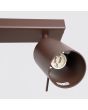 binnenzijde spotje met fitting van de bruin metalen plafondspot met rechthoekige plafondbalk van 80 cm lang met vier spotjes met staafje op het spotje om te richten