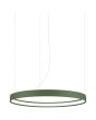 Olijfgroene cirkelvormige hanglamp Rio met een diameter van 55 cm en een LED ring aan de binnenzijde hangend aan drie staalkabels