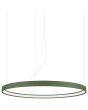 Olijfgroene cirkelvormige hanglamp Rio met een diameter van 78 cm en een LED ring aan de binnenzijde aan drie staalkabels