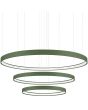 Olijfgroene cirkelvormige hanglamp Rio met drie ringen met een diameter van 55, 78 en 110 cm met elk een LED ring aan de binnenzijde