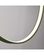 Detailfoto van de brandende LED ring in de olijfgroene ringvormige hangende spiegellamp Rio met een diameter van 55 cm met een LED ring aan de binnenzijde