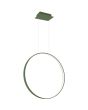 Olijfgroene ringvormige hangende spiegellamp Rio met een diameter van 55 cm met een LED ring aan de binnenzijde