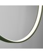 Detailfoto van de brandende LED ring van de olijfgroene ringvormige hangende spiegellamp Rio met een diameter van 110 cm met een LED ring aan de binnenzijde
