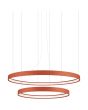 Okerrode ringvormige hanglamp Rio met twee ringen met een diameter van 55 en 78 cm met een LED ring aan de binnenzijde