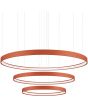 Okerrode ringvormige hanglamp Rio met drie ringen met een diameter van 55, 78 en 110 cm met een LED ring aan de binnenzijde