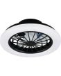Reality Rotsund zwarte plafondventilator met LED in een rand van 38,5 cm rond een transparant kunststof zeven armige ventilator met zwart rooster ervoor