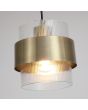 glas van de messing kleurige hanglamp van 18 cm in diameter met een geribbeld glazen kap en een messing band eromheen