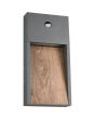 Trio Salmon 246969135 grijze wandlamp met lichtunit boven imitatiehouten deel met bewegingsmelder