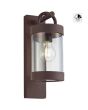 Trio Sambesi 204160124 roestbruine wandlamp voor buiten met een rechthoekige wandplaat en hangende cilindervormige kap met dag nacht sensor