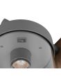 Trio Sambesi 204160135 schakelaar voor de dag nacht sensor van de wandlamp voor buiten met een rechthoekige houtkleurige wandplaat en antraciet grijze hangende cilindervormige kap