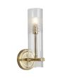 Searchlight Scope 27981SB brandende mat messing badkamer wandlamp met staande geëtst glazen cilindervormige kap