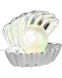 Trio Shelly R57731106 chromen tafellamp met het uiterlijk van een open geklapte schelp met een geel licht gevende parel erin