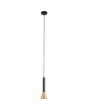 Searchlight Signal 13611-1BGO hanglamp met zwart plafondplaatje en een zwart buisvormige kap met een goudkleurig kegelvormig uiteinde in de volle lengte