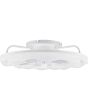 Zijaanzicht Reality Skaulo witte plafondventilator met LED in een rand van 50 cm rond een transparant kunststof zeven armige ventilator