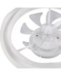Onderaanzicht Reality Skaulo witte plafondventilator met LED in een rand van 50 cm rond een transparant kunststof zeven armige ventilator