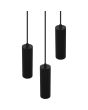 Trio Soka 367730332 bovenaanzicht drie zwarte geribbelde 5,5 bij 18cm hoge buisvormige kappen