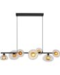 Searchlight Sunbeam 24123-7BK brandende hanglamp met zwarte plafondbalk en zeven kapjes van helder en amber glas met bloemvormig onderaanzicht