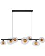 Searchlight Sunbeam 24123-7BK hanglamp met zwarte plafondbalk en zeven kapjes van helder en amber glas met bloemvormig onderaanzicht