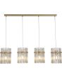 Searchlight Swizzle 55620-4CP brandende hanglamp van 111cm in lengte met goudkleurige plafondbalk en vier pendels met ring van champagnekleurige glazen staafjes met E27 edison lamp in het midden