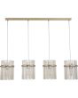 Searchlight Swizzle 55620-4CP hanglamp van 111cm in lengte met goudkleurige plafondbalk en vier pendels met ring van champagnekleurige glazen staafjes met E27 edison lamp in het midden