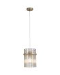Searchlight Swizzle 55620CP brandende hanglamp van 20cm in diameter met goudkleurige plafondplaat en pendel met ring van champagnekleurige glazen staafjes met E27 edison lamp in het midden