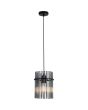 Searchlight Swizzle 55620SM brandende hanglamp van 20cm in diameter met zwarte plafondplaat en pendel met ring van rookglazen staafjes met E27 edison lamp in het midden