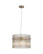 Searchlight Swizzle 55621CP brandende hanglamp van 40cm in diameter met goudkleurige plafondplaat en pendel met ring van champagnekleurige glazen staafjes met E27 edison lamp in het midden