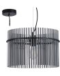 Searchlight Swizzle 55621SM hanglamp van 40cm in diameter met zwarte plafondplaat en pendel met ring van rookglazen staafjes met E27 edison lamp in het midden