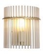 Searchlight Swizzle 55625CP brandende wandlamp van 26cm hoog met goudkleurige wandplaat en halfronde kap van een ring met champagnekleurige glazen staafjes met E27 edison lamp in het midden