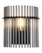 Searchlight Swizzle 55625SM brandende wandlamp van 26cm hoog met zwarte wandplaat en halfronde kap van een ring met rookglazen staafjes met E27 edison lamp in het midden